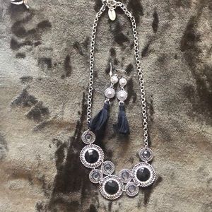 Silver and Black necklace and earrings